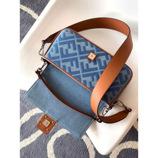 Replica Fendi Baguette Medium Bag Denim with FF Embroidery