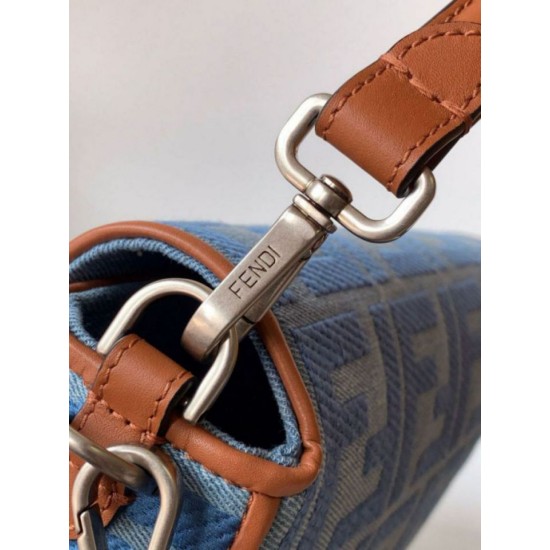 Replica Fendi Baguette Medium Bag Denim with FF Embroidery