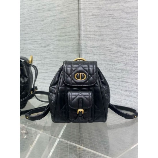 Replica Dior Caro Small Backpack in Black Macrocannage Lambskin