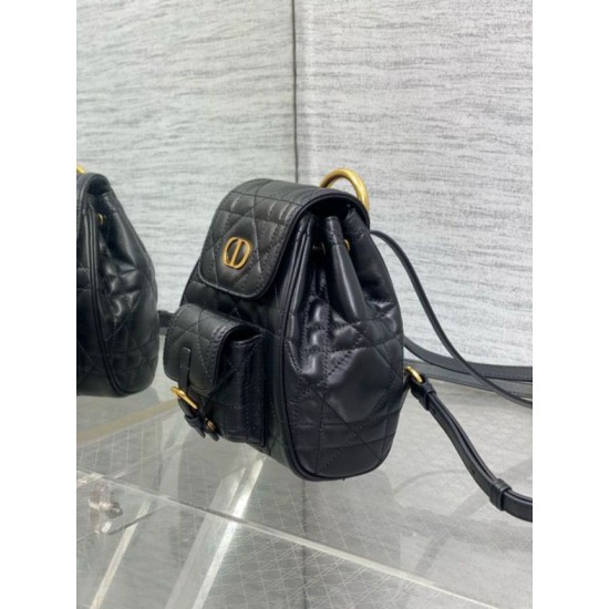 Replica Dior Caro Small Backpack in Black Macrocannage Lambskin