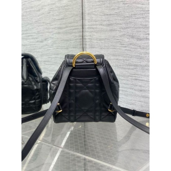 Replica Dior Caro Small Backpack in Black Macrocannage Lambskin