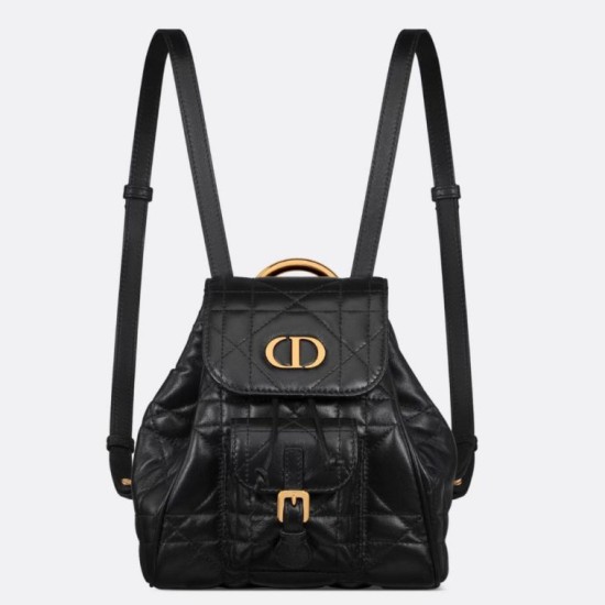 Replica Dior Caro Small Backpack in Black Macrocannage Lambskin