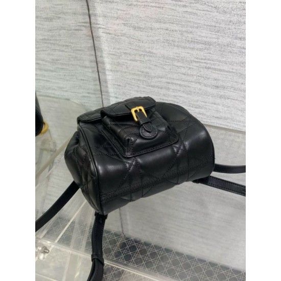 Replica Dior Caro Small Backpack in Black Macrocannage Lambskin