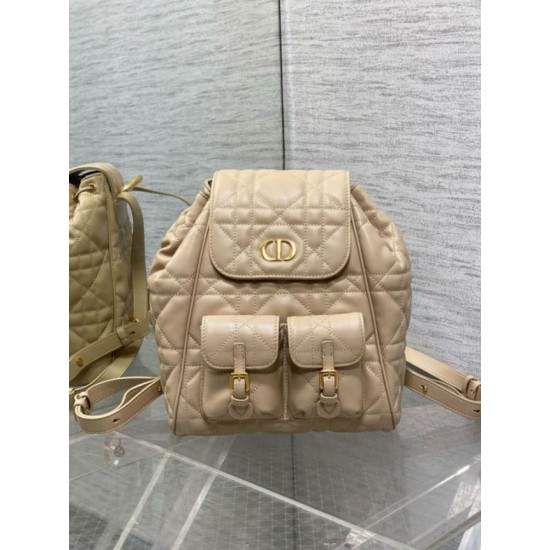Replica Dior Caro Medium Backpack in Beige Macrocannage Lambskin