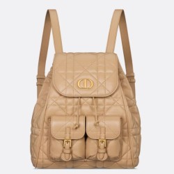 Replica Dior Caro Medium Backpack in Beige Macrocannage Lambskin