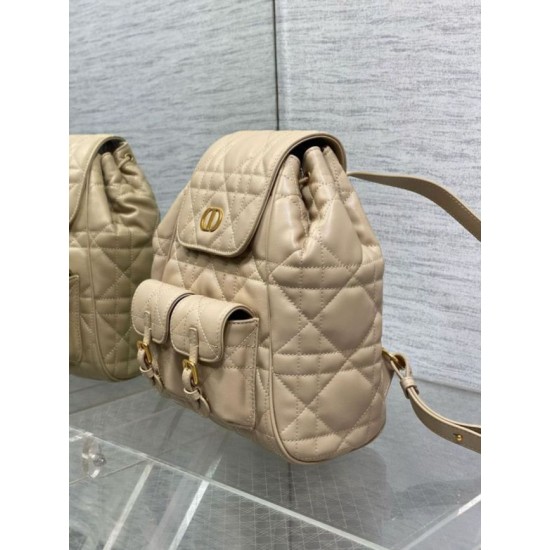 Replica Dior Caro Medium Backpack in Beige Macrocannage Lambskin