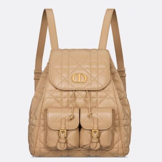 Replica Dior Caro Medium Backpack in Beige Macrocannage Lambskin