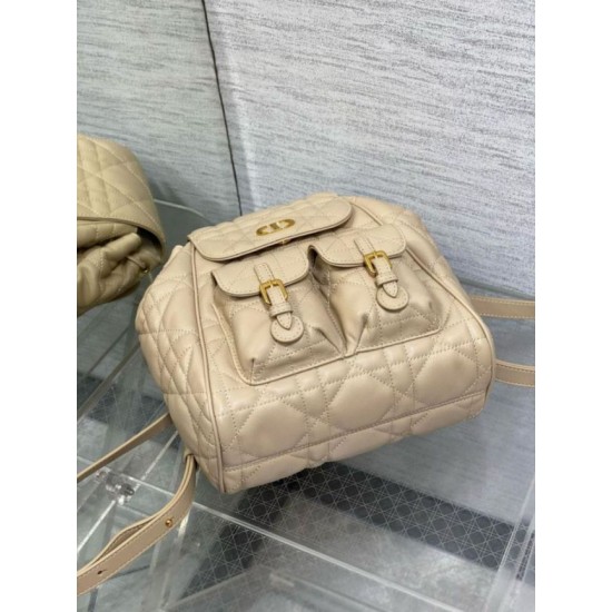 Replica Dior Caro Medium Backpack in Beige Macrocannage Lambskin