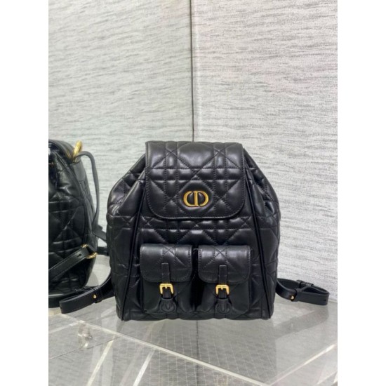 Replica Dior Caro Medium Backpack in Black Macrocannage Lambskin
