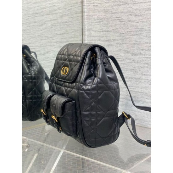 Replica Dior Caro Medium Backpack in Black Macrocannage Lambskin