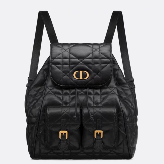 Replica Dior Caro Medium Backpack in Black Macrocannage Lambskin