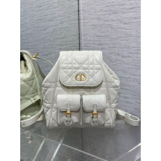 Fake Dior Caro Medium Backpack in White Macrocannage Lambskin Replica