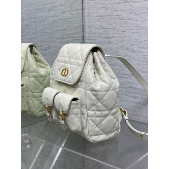 Fake Dior Caro Medium Backpack in White Macrocannage Lambskin Replica