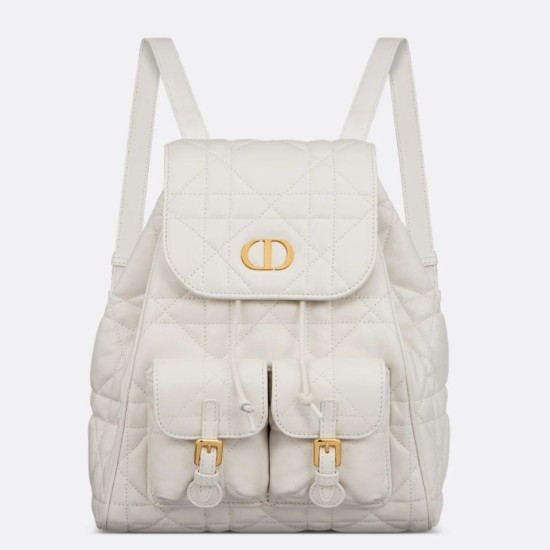 Fake Dior Caro Medium Backpack in White Macrocannage Lambskin Replica