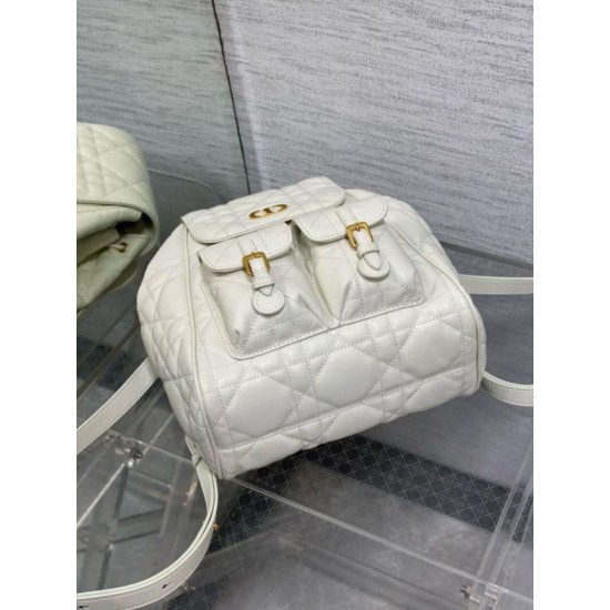 Fake Dior Caro Medium Backpack in White Macrocannage Lambskin Replica