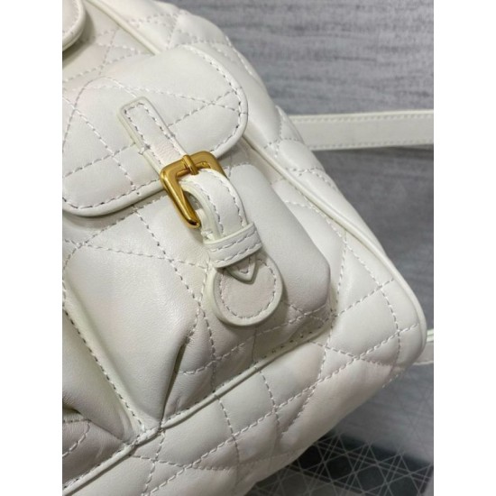 Fake Dior Caro Medium Backpack in White Macrocannage Lambskin Replica