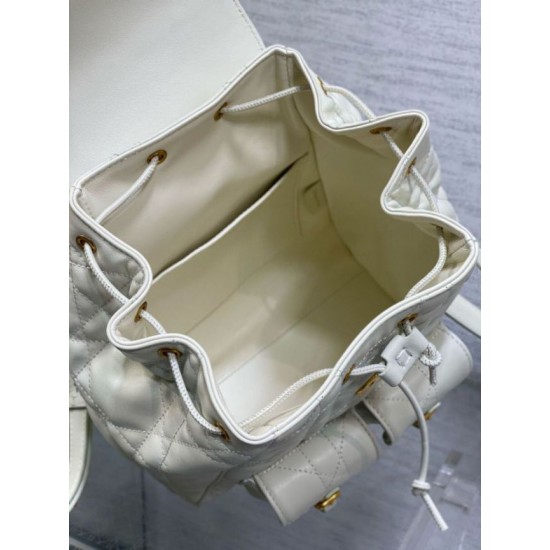 Fake Dior Caro Medium Backpack in White Macrocannage Lambskin Replica