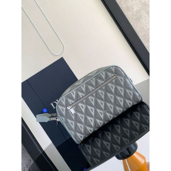 Replica Dior Toiletry Bag in Grey CD Diamond Canvas