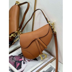 Replica Dior Saddle Bag with Strap in Brown Grained Calfskin