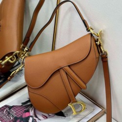 Replica Dior Saddle Bag with Strap in Brown Grained Calfskin