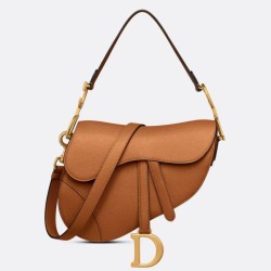 Replica Dior Saddle Bag with Strap in Brown Grained Calfskin