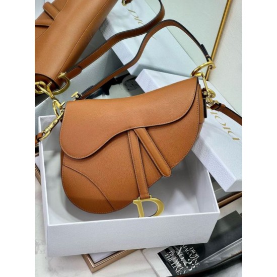 Replica Dior Saddle Bag with Strap in Brown Grained Calfskin