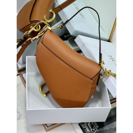 Replica Dior Saddle Bag with Strap in Brown Grained Calfskin