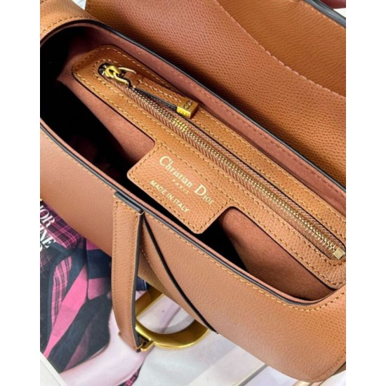 Replica Dior Saddle Bag with Strap in Brown Grained Calfskin