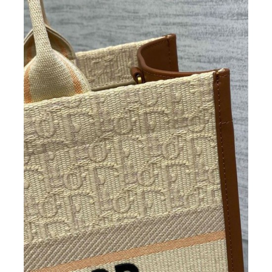 Replica Dior Small/Medium Book Tote Bag with Strap Oblique Embroidered Raffia Beige