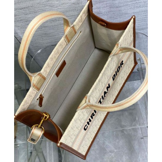 Replica Dior Small/Medium Book Tote Bag with Strap Oblique Embroidered Raffia Beige