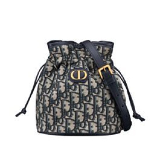 Replica Dior 30 Montaigne Mini Bucket Bag with Drawstring Dark Blue