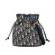 Replica Dior 30 Montaigne Mini Bucket Bag with Drawstring Dark Blue