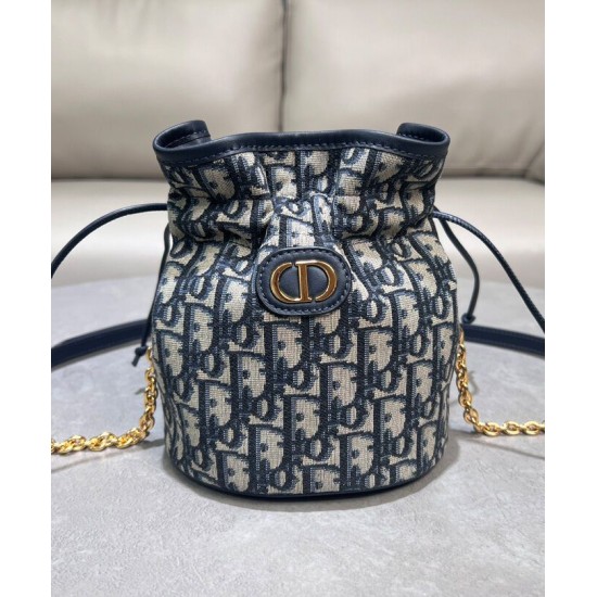 Replica Dior 30 Montaigne Mini Bucket Bag with Drawstring Dark Blue