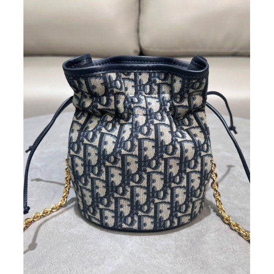 Replica Dior 30 Montaigne Mini Bucket Bag with Drawstring Dark Blue