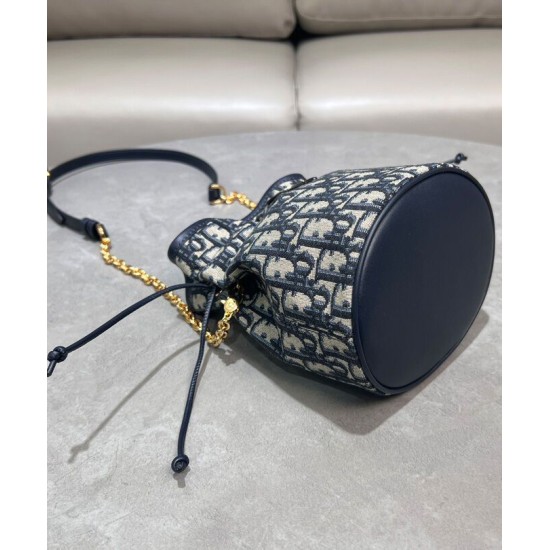 Replica Dior 30 Montaigne Mini Bucket Bag with Drawstring Dark Blue