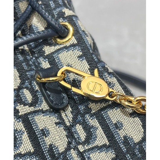 Replica Dior 30 Montaigne Mini Bucket Bag with Drawstring Dark Blue