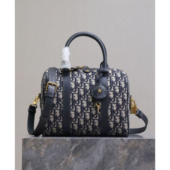 Fake Dior Groove 25 Bag Oblique jacquard Dark Blue Replica