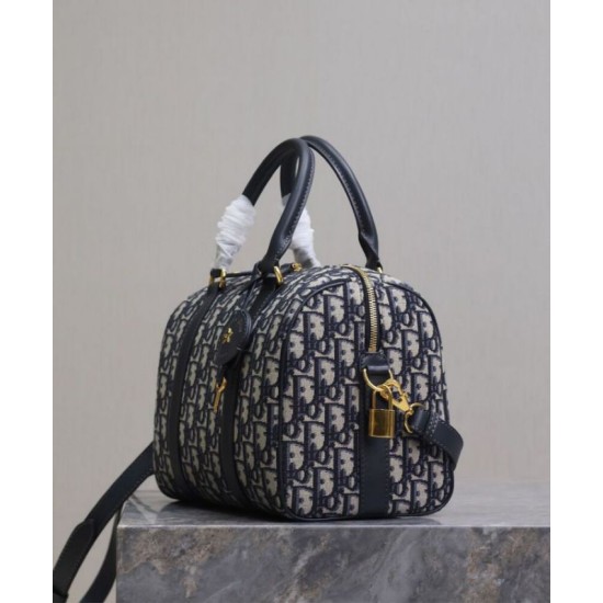 Fake Dior Groove 25 Bag Oblique jacquard Dark Blue Replica