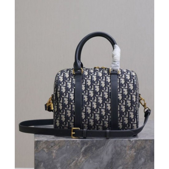 Fake Dior Groove 25 Bag Oblique jacquard Dark Blue Replica