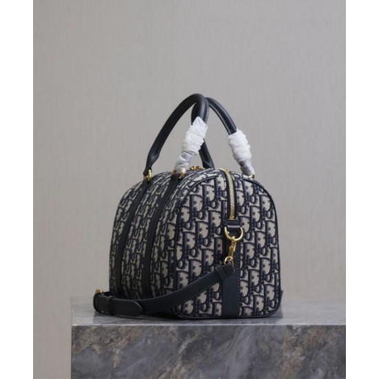 Fake Dior Groove 25 Bag Oblique jacquard Dark Blue Replica