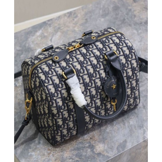 Fake Dior Groove 25 Bag Oblique jacquard Dark Blue Replica