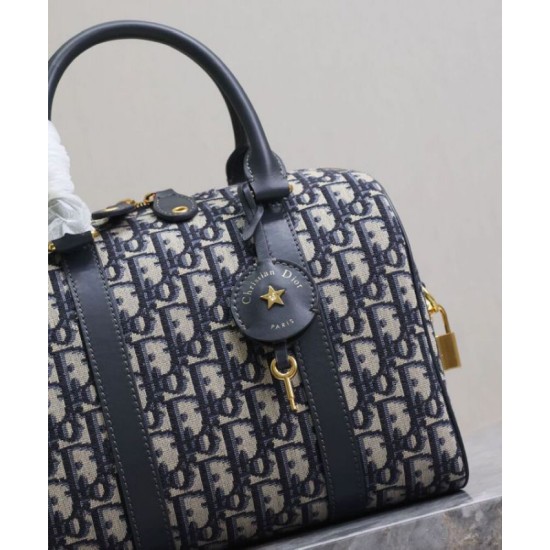 Fake Dior Groove 25 Bag Oblique jacquard Dark Blue Replica