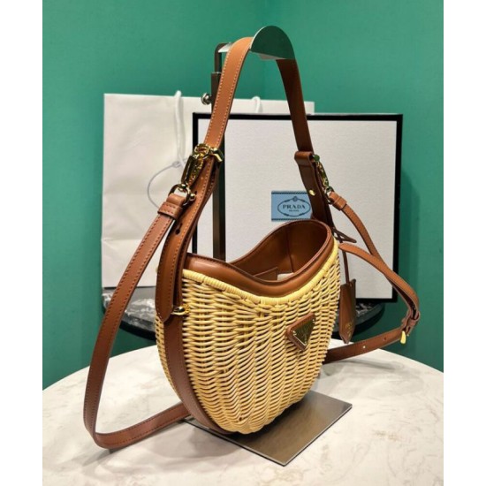 Replica Prada Wicker And Leather Prada Arque Bag 1BC202 Coffee