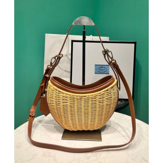 Replica Prada Wicker And Leather Prada Arque Bag 1BC202 Coffee
