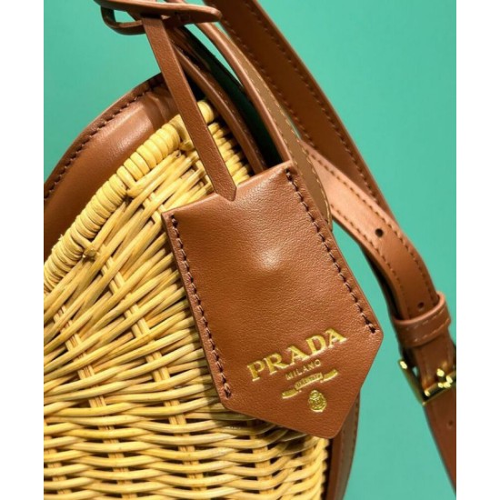 Replica Prada Wicker And Leather Prada Arque Bag 1BC202 Coffee