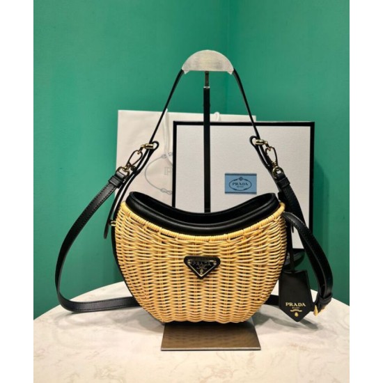 Replica Prada Wicker And Leather Prada Arque Bag 1BC202 Black