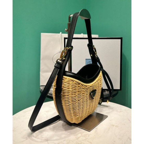 Replica Prada Wicker And Leather Prada Arque Bag 1BC202 Black