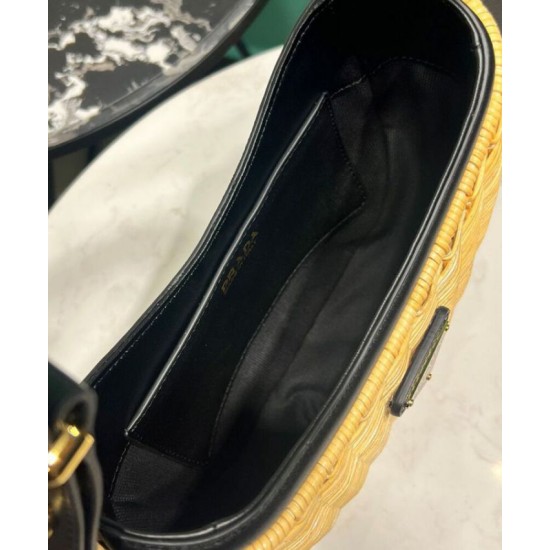 Replica Prada Wicker And Leather Prada Arque Bag 1BC202 Black