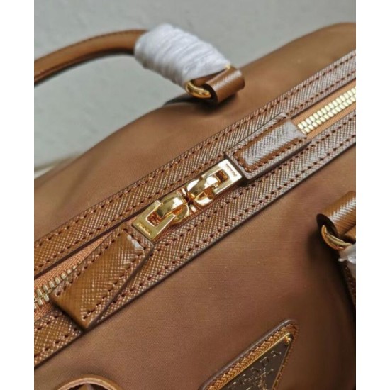Fake Prada Fever-Edition recycled nylon and Safiano tote bag Coffee Replica
