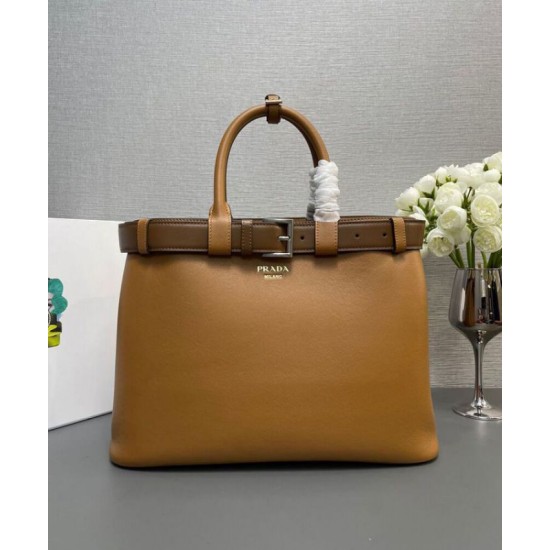 Replica Prada Buckle Large Handbag With Belt 1BA416 Coffee